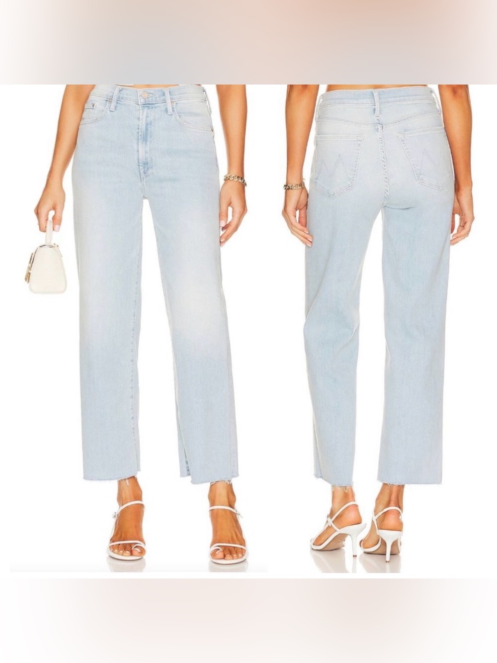 MOTHER High-Rise The Rambler Zip Ankle Fray Jeans in Light Blue Wash